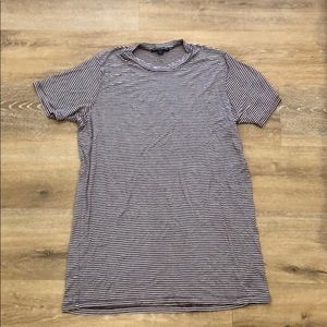 Maroon and white striped tee shirt dress
